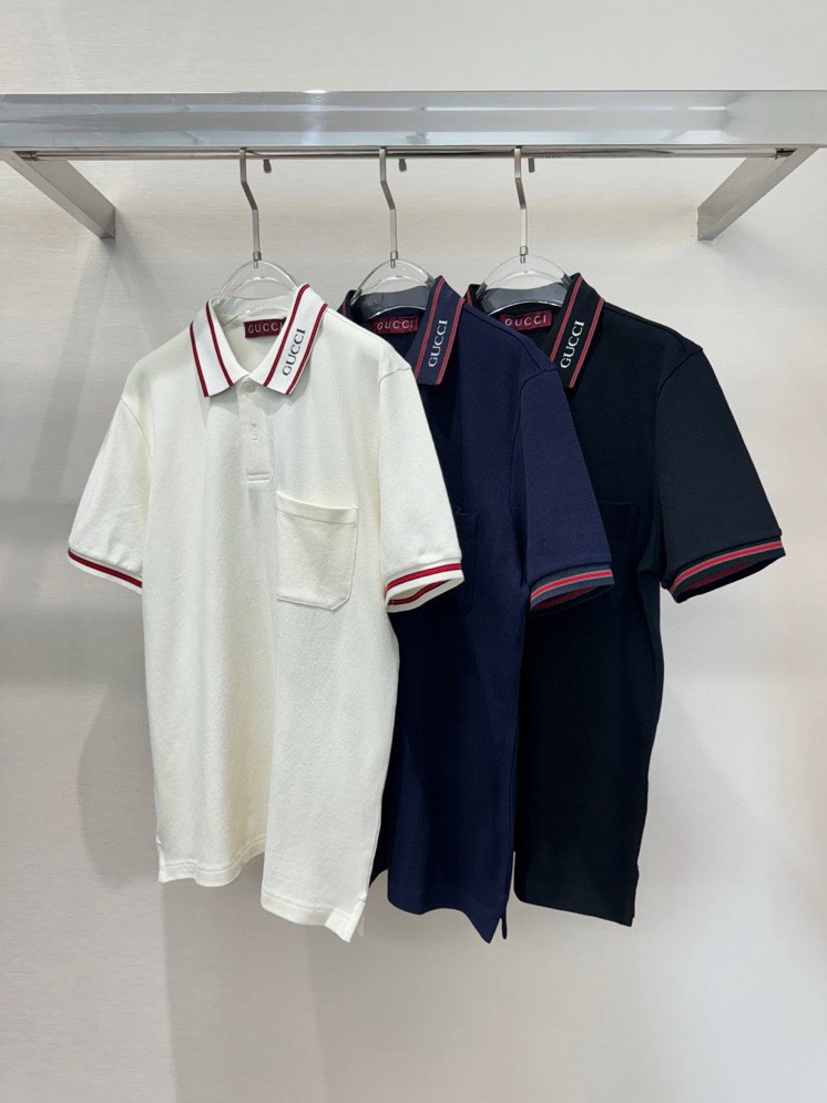 Áo polo Gucci GC Xanh than logo chữ kẻ viền Đỏ Like Auth 1-1 on web VTN